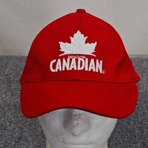 Molson Canadian Beer Red Hat Maple Leaf Cap Embroidered Stretch OS Breweriana‎